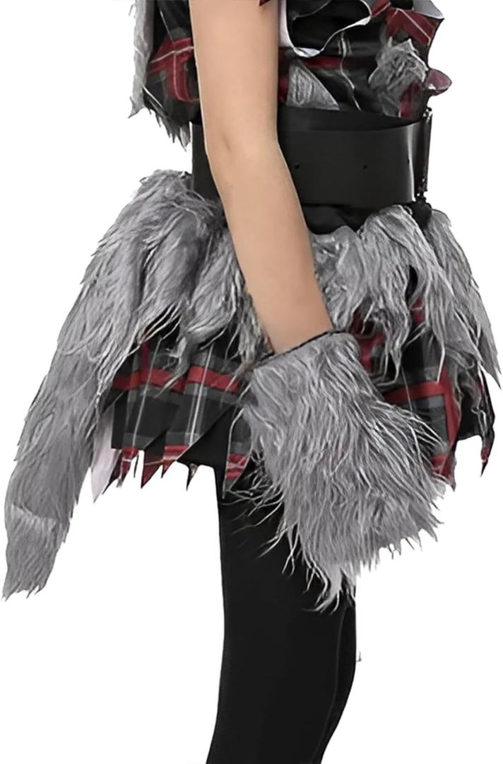 JIAHG Halloween Faux Fur Werewolf Costume Hood Hat Gloves Shoe Covers Shawl for Boys Girls Cosplay Fancy Party Accessories