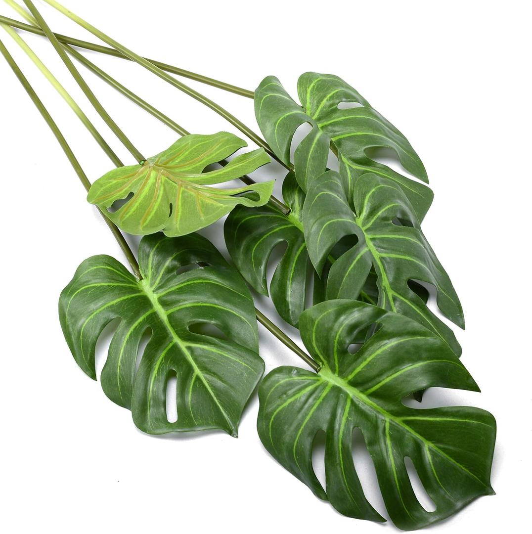 DVGUN 6 Pack Artificial Palm Plants Leaves Faux Turtle Leaf Fake Tropical Large Palm Tree Leaves Imitation Leaf Artificial Plants for Home Kitchen Party Flowers Arrangement Wedding Decorations