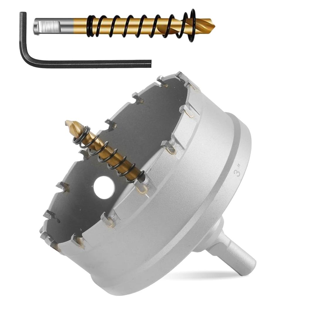 ZKH 3 Inch Carbide Hole Saw Drill Bit for Hard Metal, Tungsten Carbide Tipped Hole Saw Cutter with 2Pcs Titanium-Plated Pilot Drill bit, Great for Metal, Stainless Steel, Iron, Aluminium, Alloys