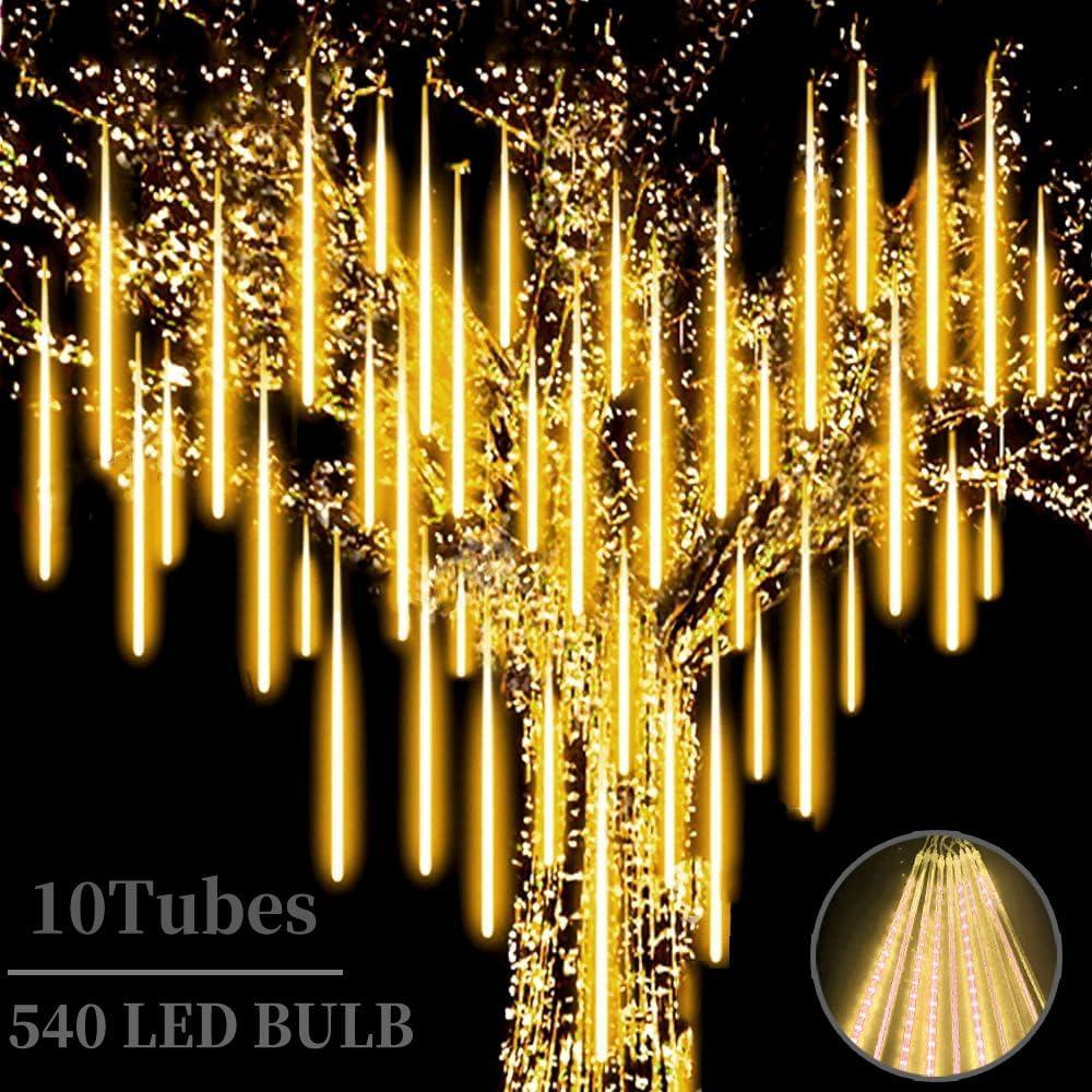 High Brightness 10 Tube 540 LED 20 Inch Meteor Shower Rain Lights Cascading Falling Rain Outdoor Lights for Christmas Eaves Tree Decoration Icicle Raindrop(Can Connect 100 Sets)