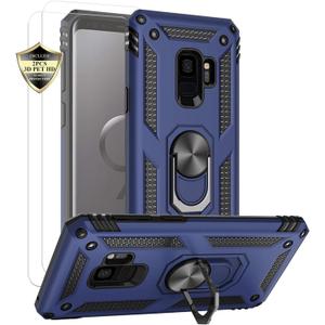 Androgate for Samsung Galaxy S9 Case with HD Screen Protectors, Military-Grade Metal Ring Holder Kickstand 15ft Drop Tested Shockproof Cover Case for Samsung Galaxy S9 (2018), Blue