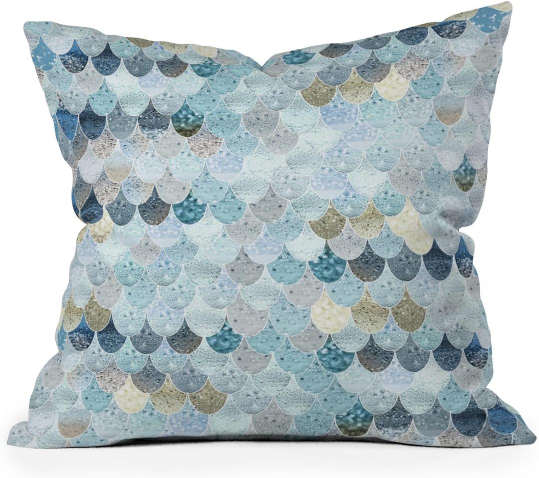Society6 Home Monika Strigel-Decorative Accent Couch or Bed Throw Pillow Insert, 16" x 16", Summer Mermaid Baby Blue