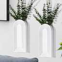Dnnnii 2 Pack Wooden Wall Vase Set - White Finish Modern Farmhouse & Boho Wall Decor for Entryway, Hallway, Bathroom, Living Room, Dining Room, Narrow Spaces