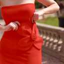 ZESICA Women's Summer Strapless Bodycon Maxi Dress 2026 Ribbed Knit Backless Floral Tube Cocktail Party Long Dresses (Red, M)