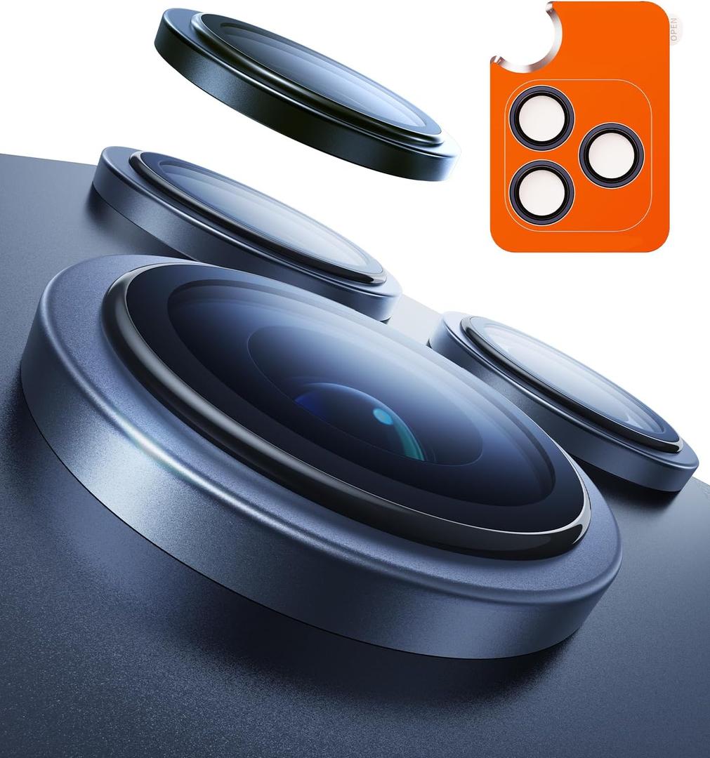 TORRAS 3-Year Ultimate Durability for iPhone 17 Pro Max/17 Pro Camera Lens Protector-1:1 Invisible Fit & Ultra Clarity, Military-Grade 9H+ Aerospace Glass, Anti-Scratch, Metal Frame, Deep Blue