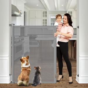 48 Inch Tall Cat Gate for Doorway, Extends to 55" Wide - Retractable Dog Gate - Gray