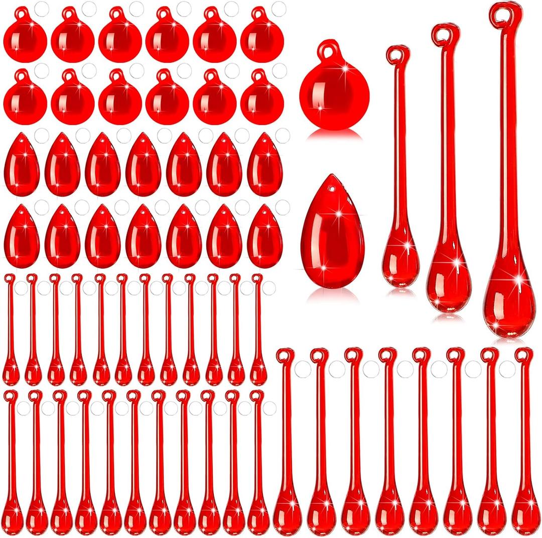 Vercraft 100 Pcs Christmas Tree Ornaments Clear Acrylic Hanging Teardrop Ornaments 5 Styles Christmas Crystal Chandelier Pendant Crystals for Centerpieces Chandelier Wedding Decor (Red)