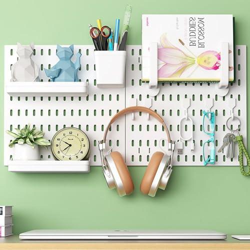 Tuzau Pegboard Wall Organizer, Wall Mounted Storage Set with 2 Pegboards & 13 Accessories, 23.6" x 11.81" White Peg Board Organizer