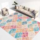 YIHOUSE Moroccan Area Rug -6 x 9 Washable Living Room Rug, Ultra-Thin Non-Slip Indoor Large Accent Distressed Rugs Soft Faux Wool Colorful Floor Carpet for Bedrooms Decor (Rectangle-6 x 9ft