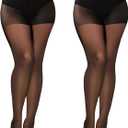 Buauty 2 Pairs Sheer Black Tights for Women -20D High Waist women's Pantyhose,Plus Size Nylon Stockings (X-Large)