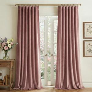 StangH Dusty Rose Curtains for Nursery, Pink Light Dimming Velvet Window Drapes with Privacy Soft Elegant Energy Efficient Window Treatments for Dressing Room, W52 x L90, 2 Panels