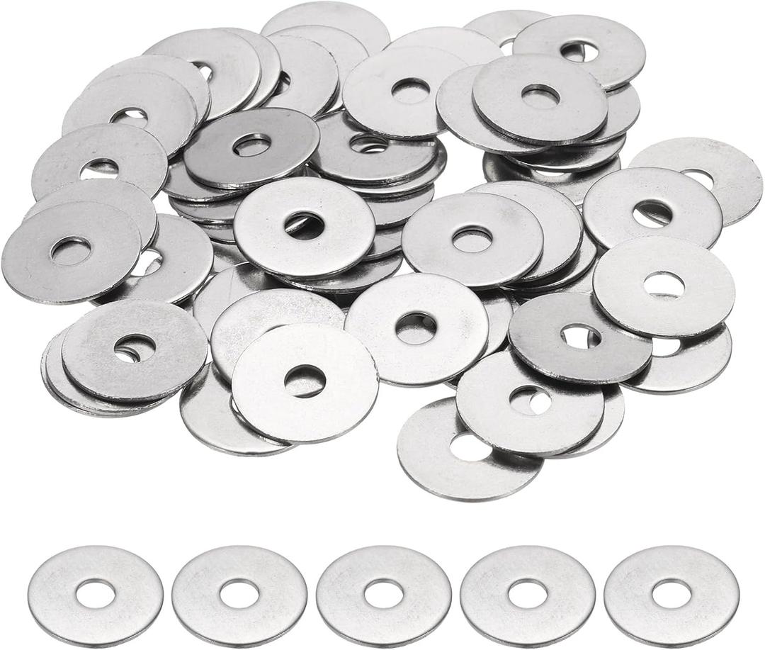 uxcell M5 Flat Washer for Screw, 60Pcs 304 Stainless Steel Washers 5MM ID x 20MM OD x 1MM Thick for Bolts, Factories Repair, Kitchens, Shops, and Outdoor Construction (Silver Tone)