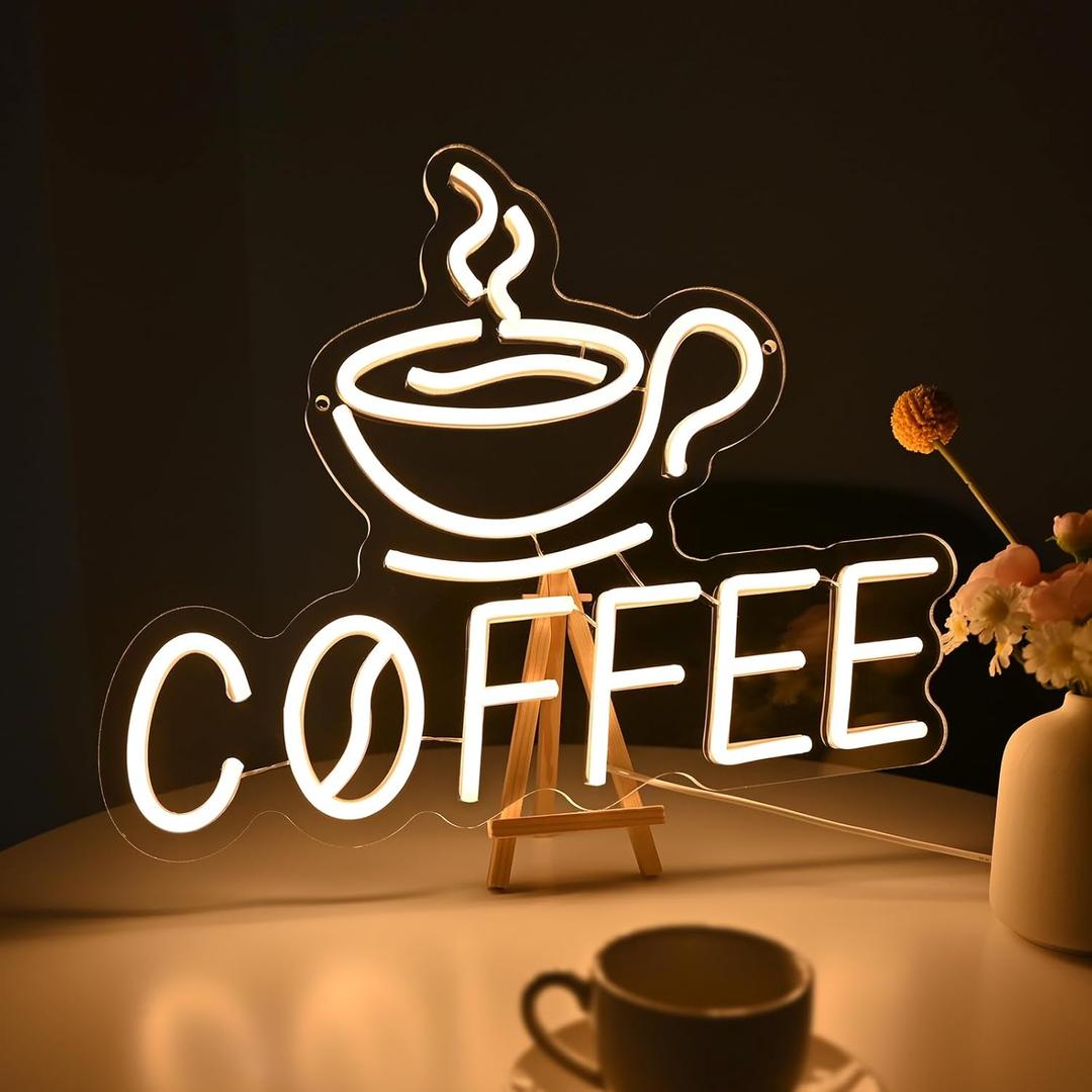 Planzo Coffee Neon Signs Light for Restaurant Coffee Shop Home Cafe Bar Beer Pub Store Ad Window Display Kitchen Bedroom Man Cave Birthday Party Light Up Wall Sign Decor 5V USB