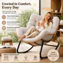 Oversized Papasan Rocking Chair, Rattan Egg Recliner Chair with Thick Cushion & Sturdy Metal Frame, Comfy Wicker Lounge Reading Chair for Indoor Living Room, Outdoor Patio Porch Garden, 45 x 37 x 30.7 inches