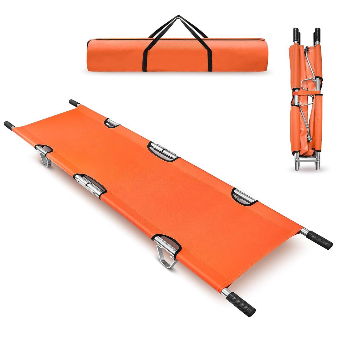 Folding Stretcher for Medical Emergency with Heavy Duty Handles, Straps and Carrying Case, High-Grade Aluminum Alloy Portable Travel Emergency Medical Stretcher for Patient Transport