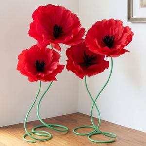 4 Pcs 5ft Large Paper Red Poppy Flowers Giant Artificial Poppies Standing Huge Handcrafted Poppy Flowers Wicked Party Decoration for Valentine Garden Hotel Office Wicked Birthday Party Wedding