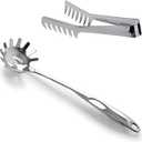 HornTide Stainless Steel Pasta Server Set 1x 8-inch Serving Tongs 1x 12-inch Spaghetti Claw Teethed Ends Design Kitchen Tools