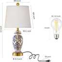 Chinoiserie Ceramic Small Table Lamps Set of 2 for Living Room Bedroom Bedside, Traditional Beige and Blue Porcelain Classic Table Lamp for Nightstand Entryway, 2 LED Bulbs Included