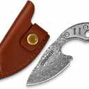 Small Damascus EDC Fixed Blade Knife with Sheath-ORIONER Z5 | Titanium alloy handle,full tang build,2.08 in blade, 3.97 in overall,1.43 oz. For box opening and cord cutting.