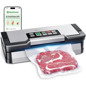 95kPa Vacuum Sealer Machine with AquaLock Technology, for Moist Seals, 2X Seal & 130W, Fully Automatic Food Sealer, Built-In Cutter, Bag Storage & Hose, Precision Sealing, 2 Bag Rolls,Stainless Steel