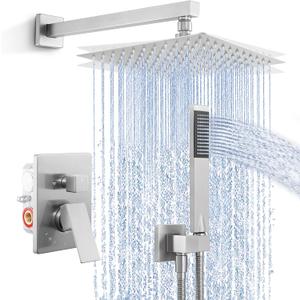 KES Shower Faucet Set, Shower System with 10 Inches Rain Shower Head with Handheld Spray, Pressure Balance Shower Faucets Sets Complete Brushed Nickel (cUPC Certified Valve Included), XB6230F18-BN