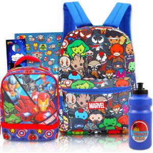Avengers Backpack with Lunch Bag - Bundle with Avengers Backpack for Boys 8-12, Avengers Lunch Box, Water Bottle, Stickers, More (Marvel Avengers School Backpack for Boys)