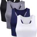 Boao 4 Pieces Basic Crop Tank Tops Sleeveless Racerback Crop Top for Women (X-Large, Black, White, Dark Grey, Navy Blue)