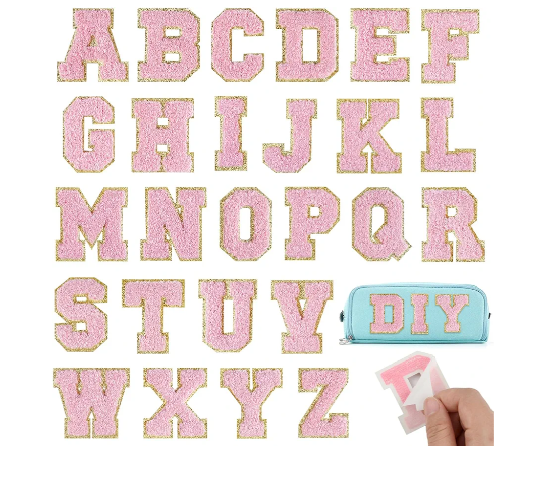 26Pcs Light Pink Chenille Letters A-Z, Self Adhesive Chenille Letter Patches for Fabric Clothing