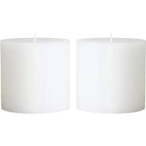Mister Candle - White 4" x 4" Hand Made Pillar Candles (Set of 2). Unscented, Dripless, Smokeless, Solid Color,