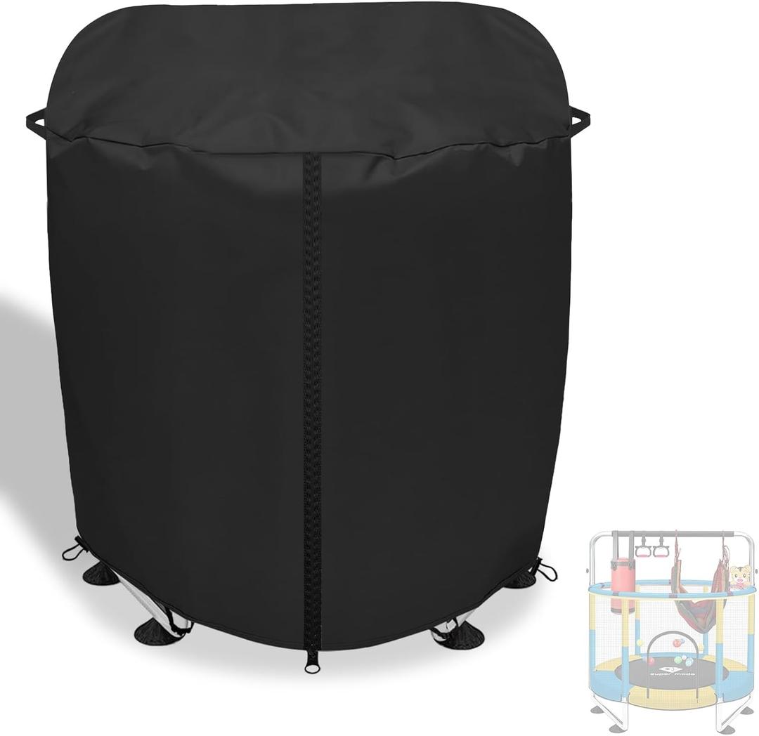 Kids Trampoline Cover Waterproof for 55" Round Kids Trampoline Heavy Duty 600D Oxford cloth Weather-Resistant Round Trampolines Cover UV resistant Windproof Outdoor Toddler Trampoline CoversBlack