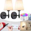 YHCDLAMP Peel and Stick Wall Sconces, No Drilling Stick On Wall Sconce, Wireless Battery Operated Wall Lights, Adhesive Wall Lamp with 10000mAh Battery Bulb for Bedroom Living Room Decor (Black-11.8inch)