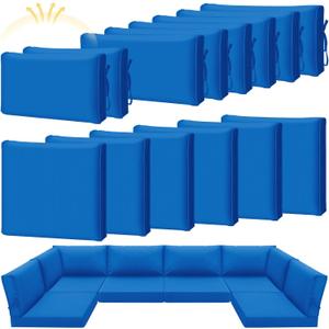 Patelai 14 Pcs Waterproof Outdoor Patio Cushion Covers Replacement 24 x 24 UV Proof Wicker Sofa Sectional Seat Slipcovers for Rattan Sectional Set Supplies, Covers Only (Blue)