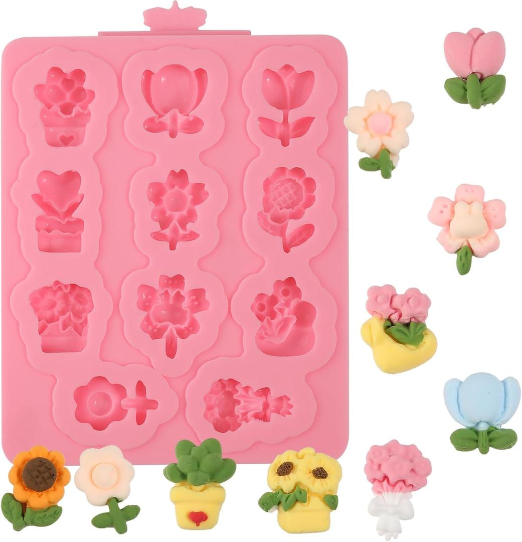 3 x 1 Pcs Mini Plant Silicone Mold, Sunflower Cactus Chocolate Fondant Mold, for Plant Theme Party Kitchen Baking Cookies Candy Chocolate Dough, Making Clay Bath Ball Resin