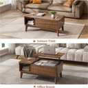 LYNCOHOME Fluted Lift Top Coffee Table with Storage, Modern Coffee Table for Living Room, Home Office Walnut