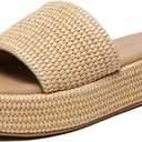 Athlefit Platform Sandals Women Comfortable Open Toe Slip On Beach Raffia Sandals for Women Summer Casual (8.5, Natural)