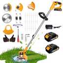 20000 RPM Electric Weed Wacker Cordless Eater, 21V Height Adjustable 6" Heavy-Duty Garden Edger Brush Cutter Cordless, Grass Trimmer Lawn Mower Trimmer with Blades, 2 Batteries, Charger (Yellow)