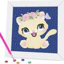 Pack of 2 Miairivy Diamond Painting for Kids, 5D Animal Diamond Art Mini Small Kit(with Wooden Frame), DIY Cute Cat Big Gem Painting Set, Paint by Diamonds Crafts for Girls Boys Ages 4-12