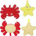 (2 Pack) Animal Body Scrubber Natural Linen Shower Ball for Toddler Kids Gentle Exfoliating Bath Sponge Loofah Pouf in Yellow Starfish Red Crab with Cute Big Eyes Design
