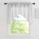 RYB HOME Linen Textured Wave Pattern Sheer Valance Curtains, Contemporary Semi Voile Tier and Swag Set for Kitchen Cafe Bedroom, Dove Grey, 36 x 36 inches Long, 1 Pair