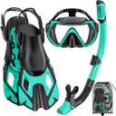 Snorkeling Gear for Adults, Mask Fin Snorkel Set, Dry Top Snorkel, Snorkeling Kit Travel Diving Package, Panoramic View Anti-Fog Anti-Leak (S/M)
