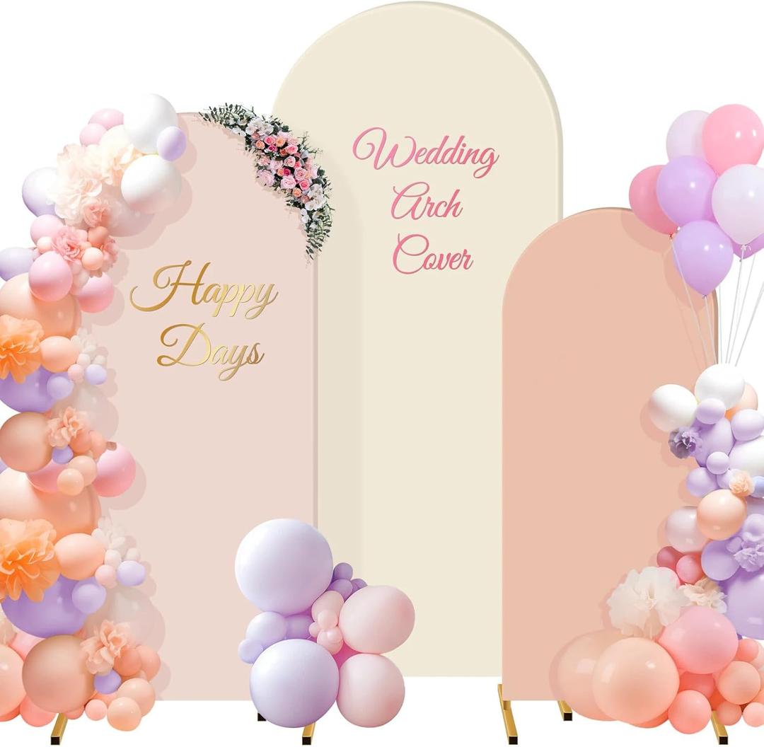 Buryeah Set of 3 Wedding Arch Covers Stretchy Backdrop 6ft, 5ft, 4ft Spandex Fitted 2 Sided Arch Cover Stretchy for Party Decor, No Frame(Cream, Pink, Nude)