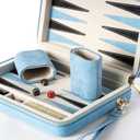 Backgammon Sets for Adults and Kids, Classic Backgammon Board with Unique Checkers Dice, Folding Faux Leather Backgammon Case, Portable Travel Backgammon Game Set (Blue)