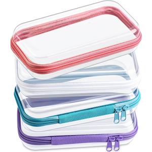 Hoolerry 4 Pcs Hard Clear Zipper Case Makeup Bags Plastic Zipper Pouch Transparent Storage Box Containers for Cosmetics, Snacks, Building Blocks, Puzzles(Clear,7.5 x 3.9 x 2 in,Multicolor)
