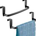 mDesign Steel Metal Wire Over Cabinet Towel Rack Storage Organizer - Hang on Cabinet or Door - Towel Bar Holder for Kitchen - Holds Hand Towels, Washcloths - Spira Collection, 2 Pack, Matte Black