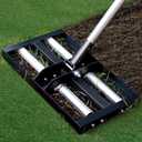 Suchtale Lawn Leveling Rake with Aluminum Rollers, 17"x10" Levelawn Tool, Heavy-Duty Stainless Steel Lawn Leveler with 61" Adjustable Long Handle, Lawn Leveler for Smooth Soil,Garden,Golf Course,Farm