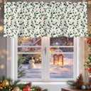 Valances for Windows Winter Christmas Holly Berry Plants Leaves Kitchen Curtains Valances Rod Pocket Small Window Treatments Valance Curtains for Living Room Bedroom Bathroom, 42x12 Inch (Green Red)