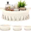 LemonRoad 3 Pcs Round Hand Woven Storage Basket with Handle Multi-size Cotton Rope Small Container Bin for Shelves Empty Gift Basket Closet Toilet Bathroom Nursery Dresser Organizer Boho Decor (White)