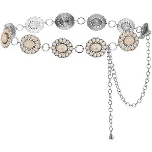 Tarpop Western Metal Concho Belt for Women Turquoise Concho Belts Oval Round Flower Adjustable Chain for Women Dresses Jeans (White)