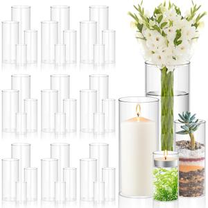 48Pcs Clear Vases for Centerpieces, 4,6,8,10 Inch Glass Cylinder Vases, Tall Hurricane Flower Vase Bulk for Flower Arrangements, Hurricane Candle Holder for Table, Home, Party, Wedding Decor