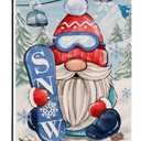 Artofy Winter Skiing Gnome Snow Small Decorative Garden Flag, Christmas Snowflake Pine Tree Yard Lawn Decor, Seasonal Burlap Outdoor Home Decoration Double Sided 12 x 18 2 Pack